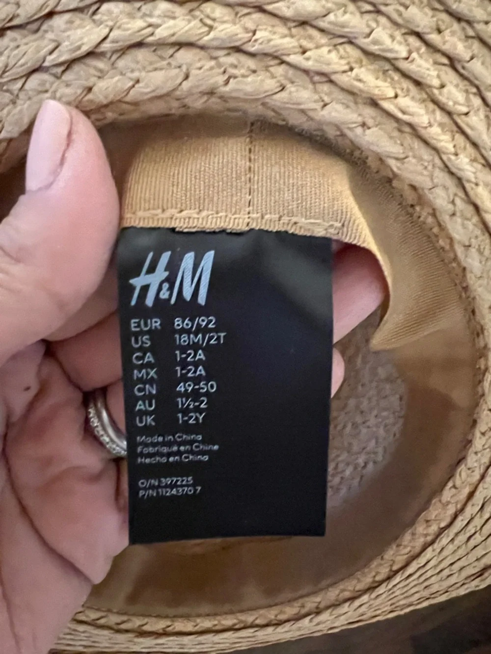 H&M Kids Straw Trilby Hat in Tan with Black Band